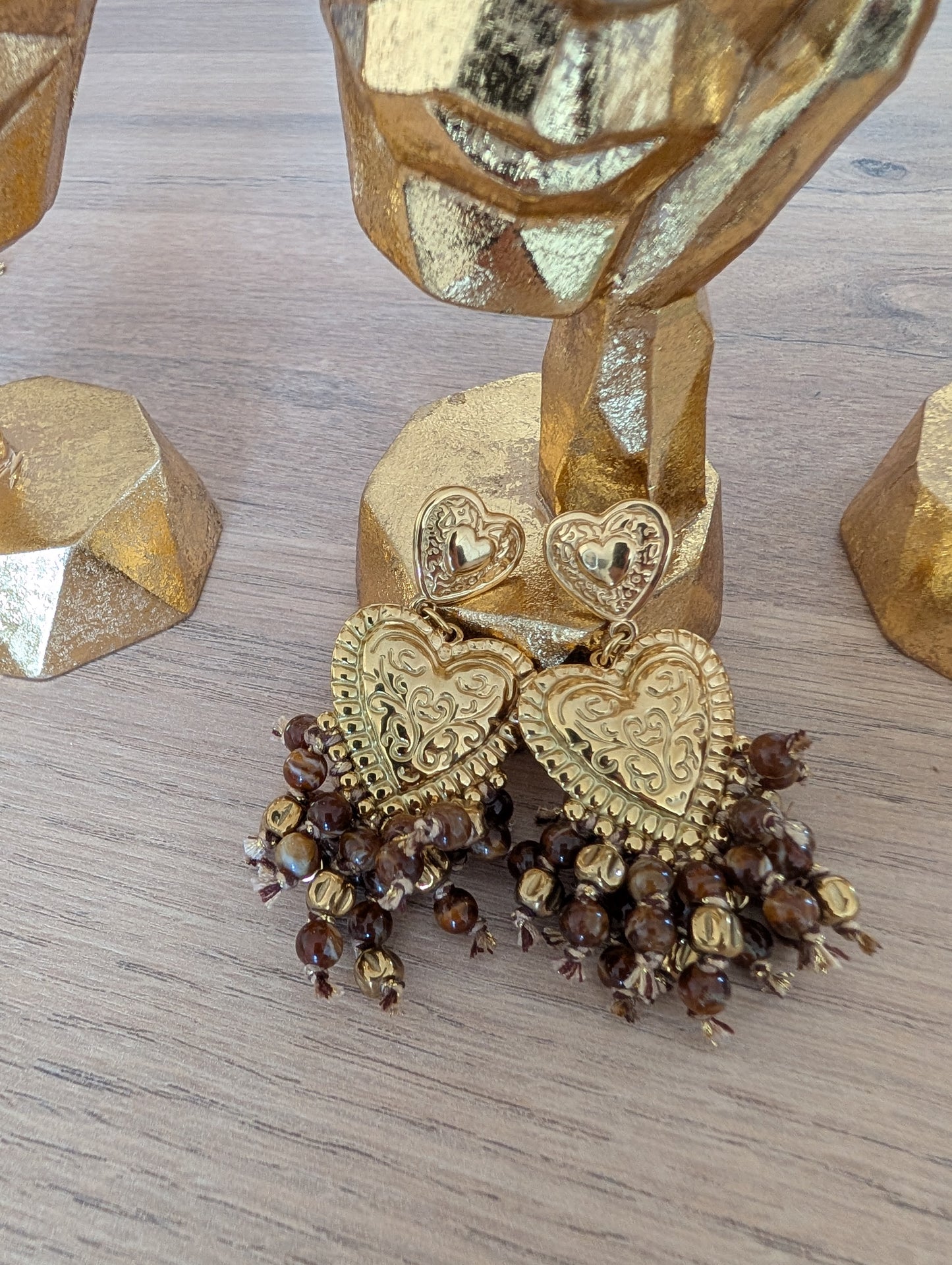 Boucles d'oreilles coeur et perles