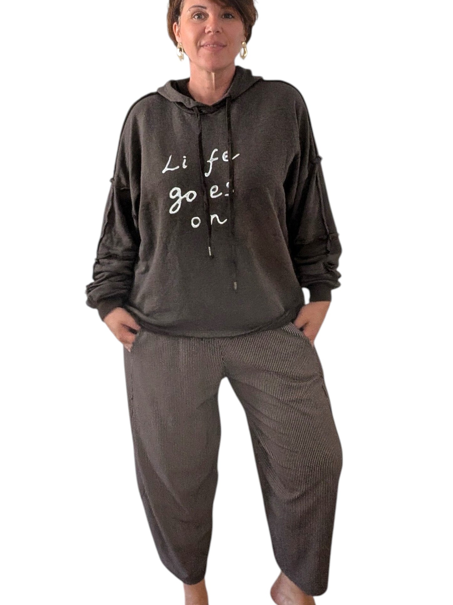 06 Pantalon rayé Chocolat