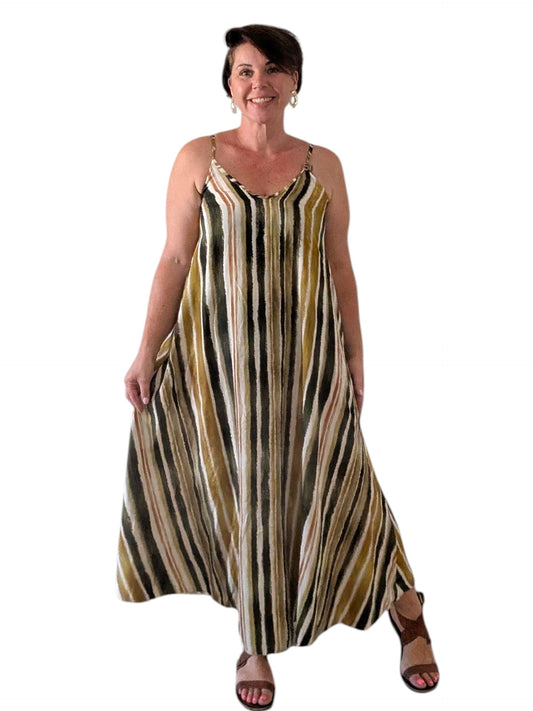 05 Robe rayée kaki/ pistache