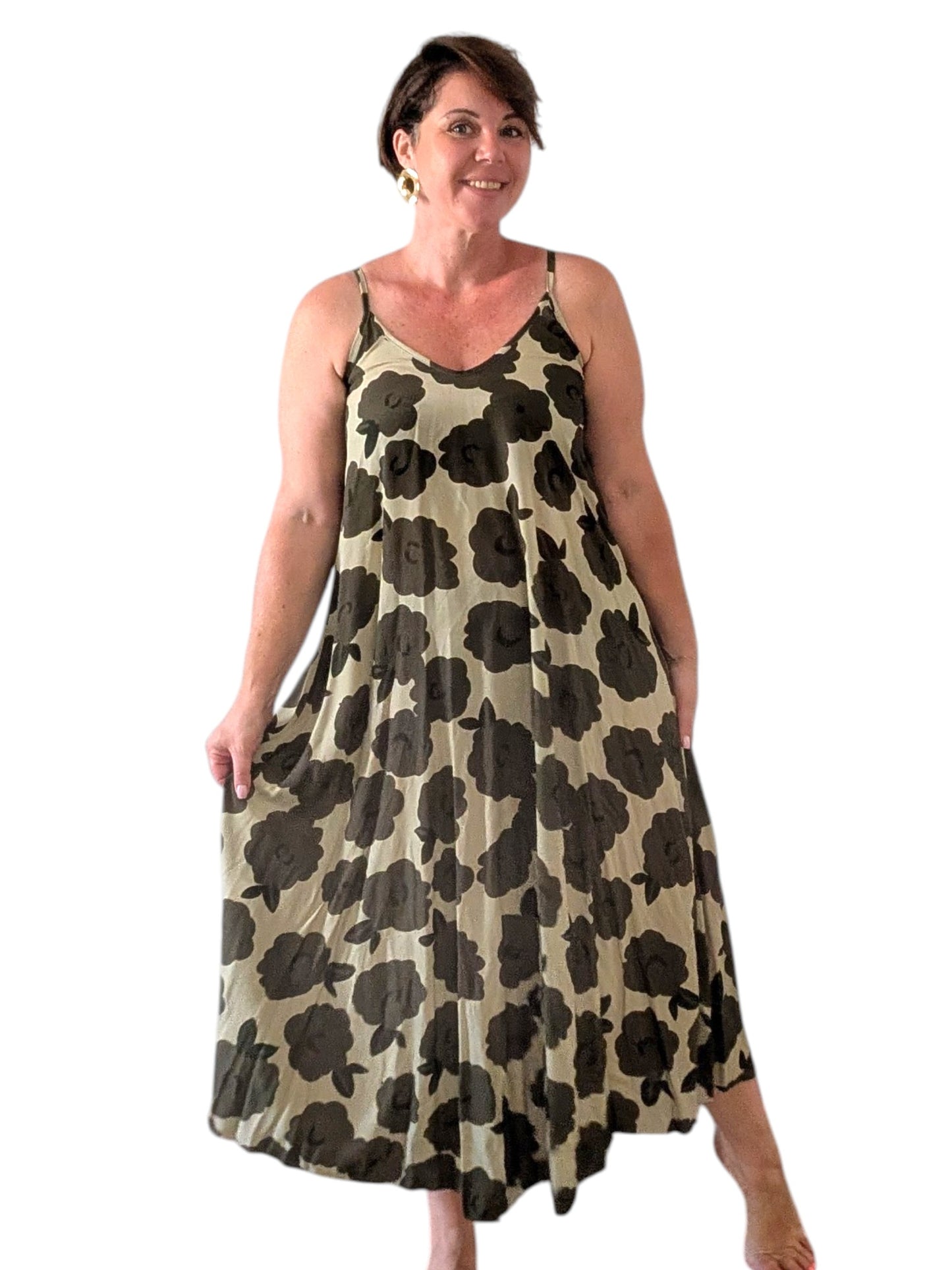 Robe fleurs Kaki