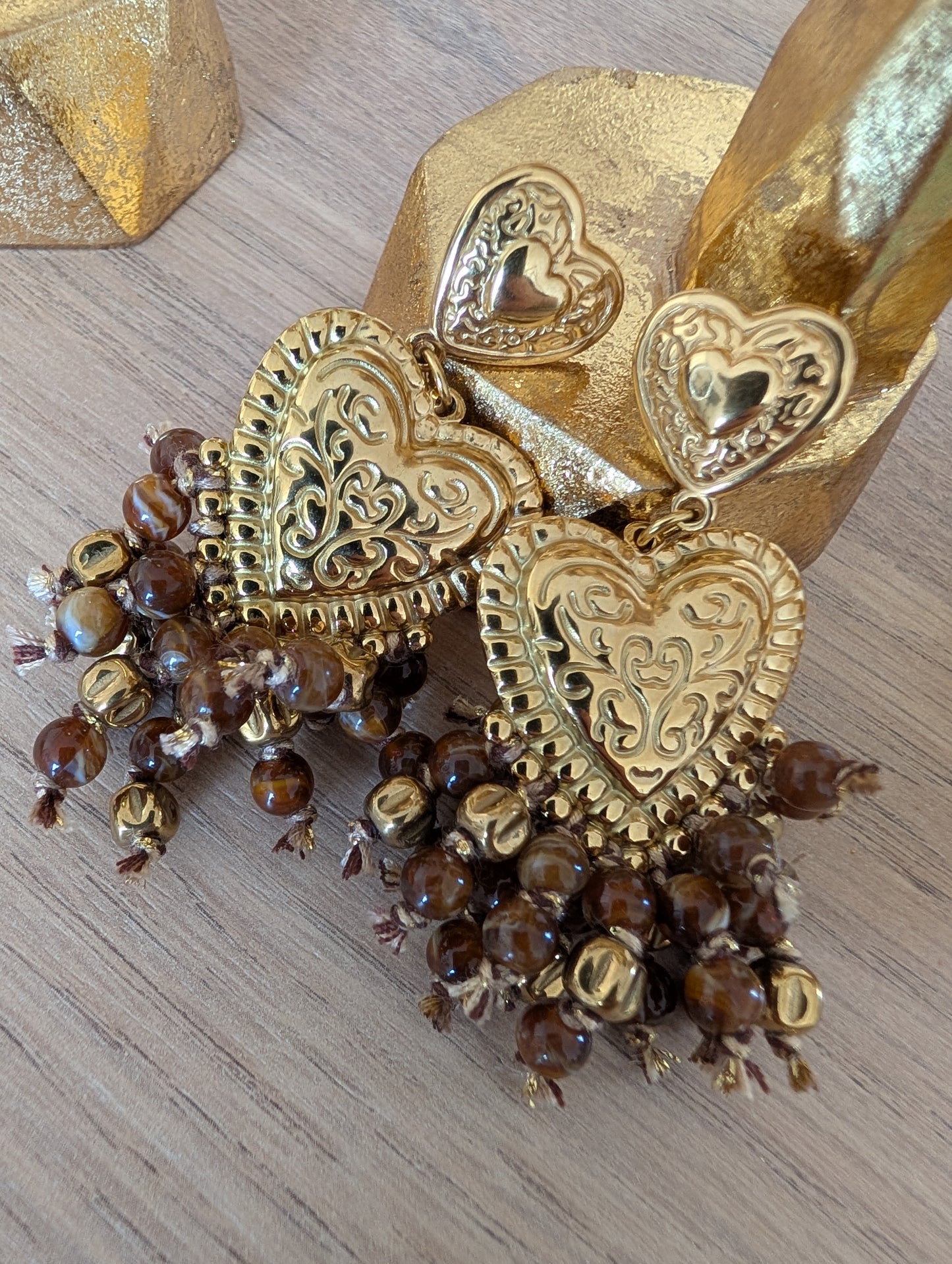 Boucles d'oreilles coeur et perles