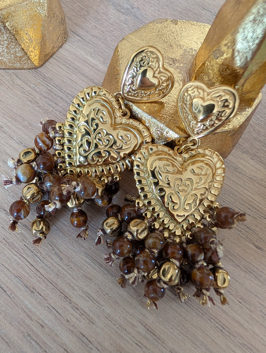 Boucles d'oreilles coeur et perles